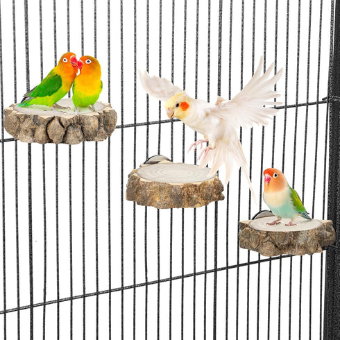 3PCS Bird Perch Natural Round Wooden Platform Parrot Perch Standing Branch for Chewing Exercise, Bird Stand Perch Swing Toys Cage Accessories for ...