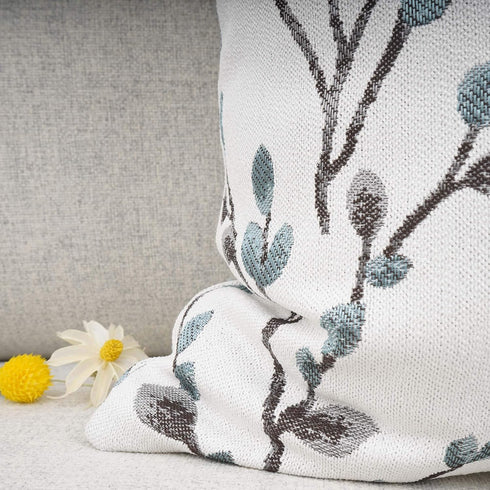 YOUR SMILE Classical Embroidery Jacquard Teal Leaf Pattern Square Decorative Throw Pillow Case Cushion Cover 18x18 inch...