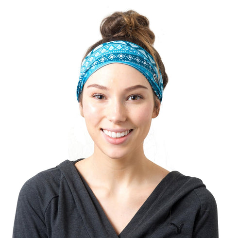 RiptGear Stretch Sport Headband for Women (Tribal Blue) — Made of Non-Slip Sweat Wicking Fabric — Great for Yoga, Running or The Gym — Soft Headba...
