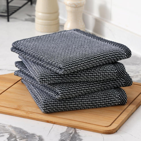 Kitchen Towels and Dishcloths Sets, 26 X 15 Inch and 12 X 12 Inch, Set of 8, Soft and Super Absorbent Dish Towels for Drying Dishes, Black with Wh...