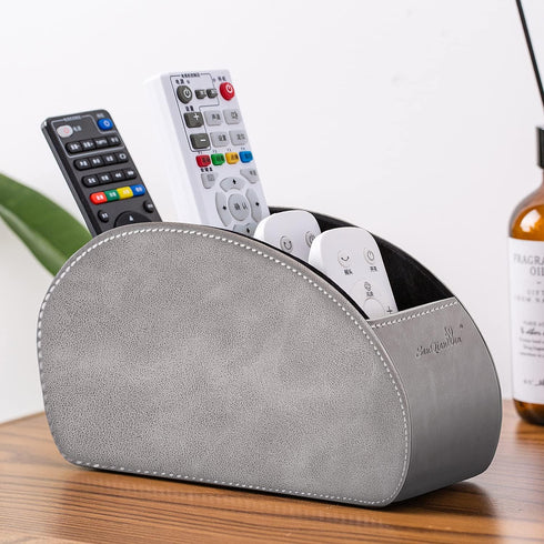 Remote Control Holder , PU Leather Organizer Box with 5 Compartments for Table Bed Office ,Remote Caddy Desktop Storage Home Accessories for Contr...