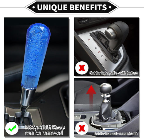 Gear Shifter Knob Kit, 15cm Faux Crystal Stick Shifter Lever Knob Universal for Automatic and Manual Vehicles Durable Acrylic Blue with 2 Adapter...