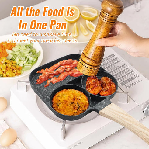 3 in 1 Breakfast Egg Pan,7.5 in Nonstick Grill Frying Pan with Divider,3 Section Omelette Pan Skillet All in One Split Sectioned Pan Suitable for ...