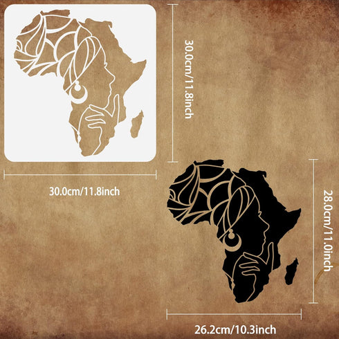 FINGERINSPIRE Woman Stencil 11.8x11.8inch Hollow Out Painting Stencil African Map Template Washable Stencil Plastic PET Drawing Template Square St...
