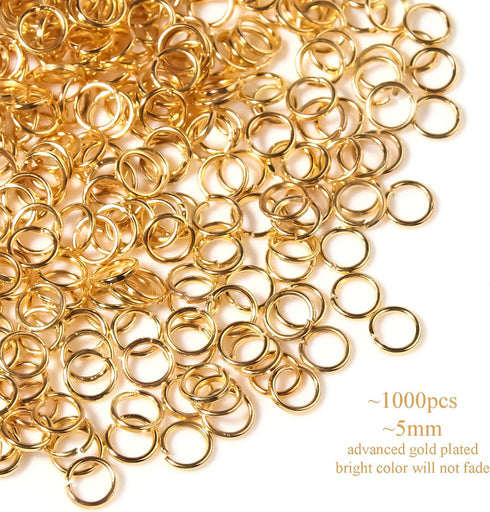 1000 Pcs 5mm Open Jump Rings Gold Plated Jump Rings for Jewelry Making Single Ring Bulk for DIY Craft Earring Necklace Bracelet Pendant Choker Jew...