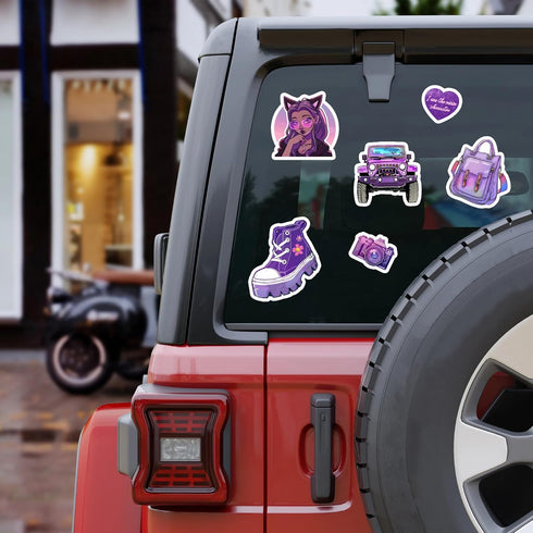50 Pcs Kawaii Stickers for Kids Teens Girls Decoration Water Bottles Laptop Suitcases Bag Tablets Cute Vsco Aesthetic Vinyl Waterproof Purple Stic...