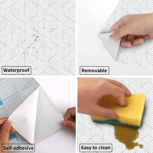 Peel and Stick Wallpaper Geometric Removable Wallpaper Self Adhesive Contact Paper for Furniture Refurbishment and Home Decorative (Silver- 17.7 i...