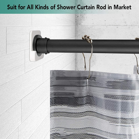Shower Curtain Rod Holder for Wall Mount | Adhesive Shower Tension Rod Retainer for Tile | No Drilling | Stick On | 2 Pack, White (Shower Curtain ...