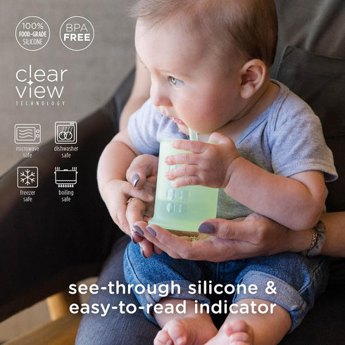 Olababy Silicone Training Cup with Straw Lid | Babies Water Drinking Cup | 6+ Mo Infant To 12-18 Months Toddler | Sippy Cup For Kids & Smoothie Cu...