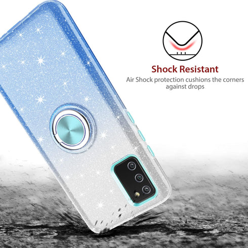 TJS Compatible with Samsung Galaxy A02S Case, with Tempered Glass Screen Protector, Metal Ring Magnetic Support Kickstand Tone Shinny Glitter Girl...