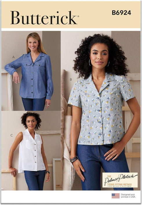 Butterick Misses' Fitted Shirts Sewing Pattern Kit by Palmer/Pletsch, Design Code B6924, Sizes 6-8-10-12-14...