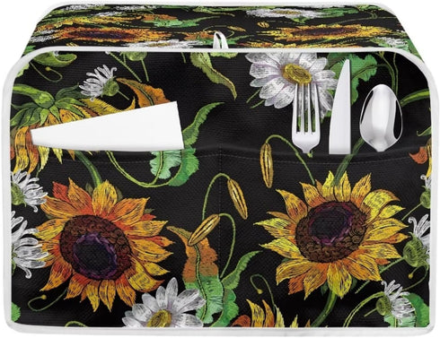 4 Slice Toaster Covers Dust Protection Bread Maker Covers Toaster Oven Cloth Cover Sunflower Kitchen Accessories Washable Appliance Cover for Wome...