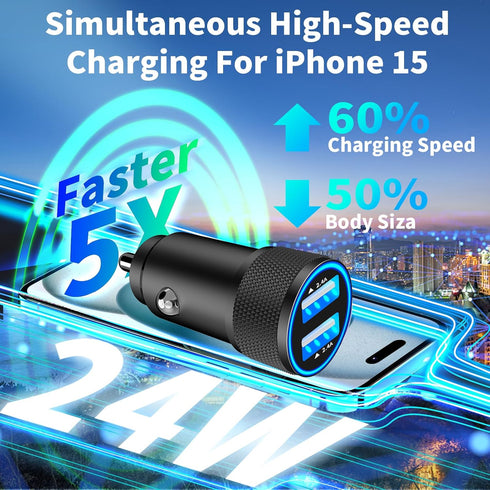 ?MFi Certified?iPhone 15 Fast Car Charger, SDNCIE 4.8A Dual USB Car Power Cigarette Lighter USB-C Car Charger Fast Charging + 2Pack Type-C Braided...