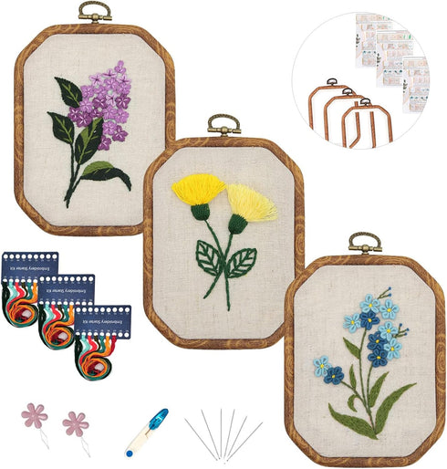 Maydear 3 Pack Embroidery Starter Kit with Pattern, Stamped Cross Stitch Kits for Beginners Adults with Embroidery Hoop and Instructions, Hand Emb...