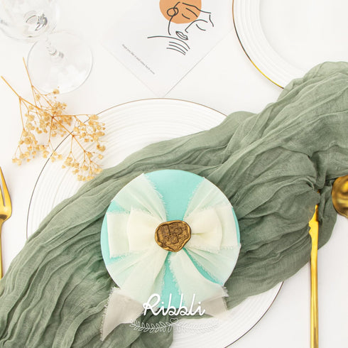 Ribbli Chiffon Ribbon 1.5 inch x 30 Yard Handmade Silk Ribbon,Ivory/Dusty Sage/Terracotta Fringe Chiffon Fall Ribbon for Wedding Invitations, Brid...