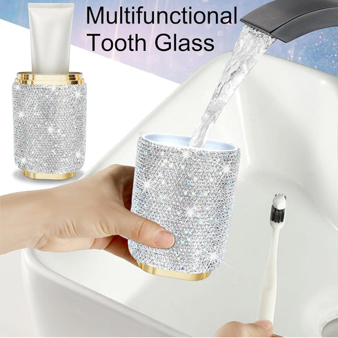 Bling Rhinestone Toothbrush Travel Case,Portable Diamond Travel Toothbrush Holder for Traveling,Camping,Home,Business,Women Large Capacity Multifu...