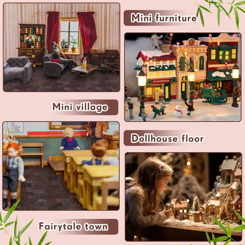 400 Pcs Miniature Dollhouse Flooring on 1: 12 Scale Mini Wooden Dollhouse Floor Boards Geometric Bamboo Doll House Furniture Wood Mini Floor Board...