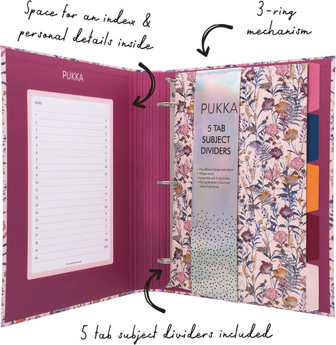 Pukka Pad, Bloom A4 Preloaded 3-Ring Binder – Includes Personal Details and Planner Pages – Comes Preloaded with 5-Part Dividers – Standard 3-Ring...