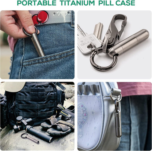 Small Keychain Pill Holder.TISUR Titanium Pill Case Waterproof Pill Fob for Travel Purse Pocket Pill Container Box,Small Pill Organizer...