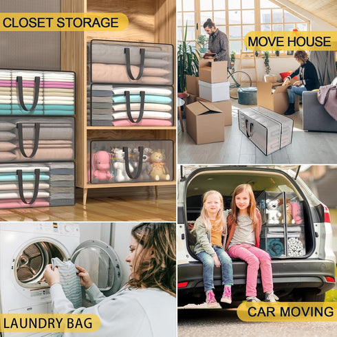 Clear Storage Bags with Zipper, 2 Pack Large Moving Bags Heavy Duty Extra Large, Plastic Storage Totes for Clothes, College dorm Packing Bags with...