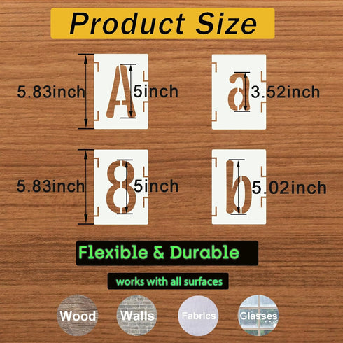 5 Inch Alphabet Letter Stencils, 66 Pcs Reusable Plastic Letter Number Symbol Interlocking Drawing Template Kit for Painting on Wood, Wall, Glass,...