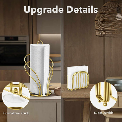 Paper Towel Holder Countertop, Stainless Steel Paper Towel Roll Holder and Paper Napkinholder Set, Standing Paper Towel Roll Holder Stand with Wei...