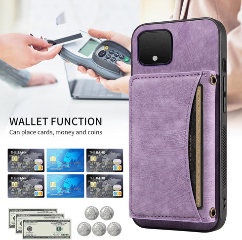 Phone Case for Google Pixel 4 Wallet Cover with Crossbody Shoulder Strap and Leather Credit Card Holder Pocket Slim Stand Cell Accessories Mobile ...