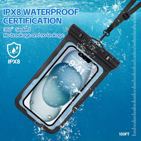 2 Pack Waterproof Phone Pouch, Up to 7.2" Waterproof Phone Case for iPhone 15 14 13 12 Pro Max Samsung Google, IPX8 Cellphone Dry Bag for Snorkeli...