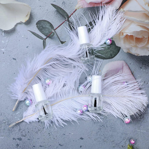 6PCS Empty Nail Polish Bottles with Brush White Cap, 5ML Empty Clear Glass Refillable Nail Fingernail Polish Bottles Circle with mixing beads & Fu...