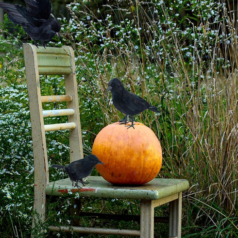 3-Pack Halloween Black Feathered Crow Realistic Handmade Crow Prop for Halloween Party Outdoors and Indoors Decoration...