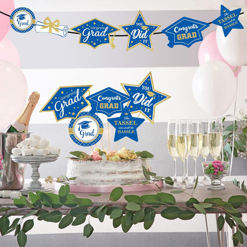 Blue and Gold Graduation Decorations Set of 24 Class of 2025 Table Decor Congrats Grad Party Centerpiece Sticks Table Toppers Graduation Party Sup...