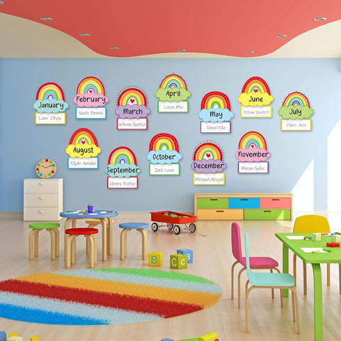 Rainbow Happy Birthday Bulletin Board Rainbow Holiday Birthday Board Sign Let's Celebrate Happy Birthday Rainbow Cloud Accents Cutouts for Calenda...