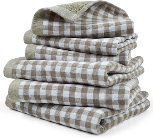 Beige Kitchen Hand Towels and Dish Cloths set of 6, Reversible Muslin and Terry Loops Designfor Washing Dishes, Absorbing Spills and Cleaning Surf...