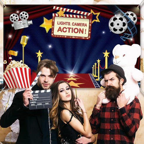 Movie Theme Party Decorations Supplies, Large Fabric Backdrop for Movie Night Birthday Party Event Awards Night Ceremony Photo Photography Booth B...