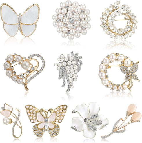 10 Pcs Brooches for Women Calla Lily Butterfly Pearl Brooch Pin Lapel Elegant Crystal Rhinestone Heart Flower Bulk Brooches for Wedding Bridal Dre...