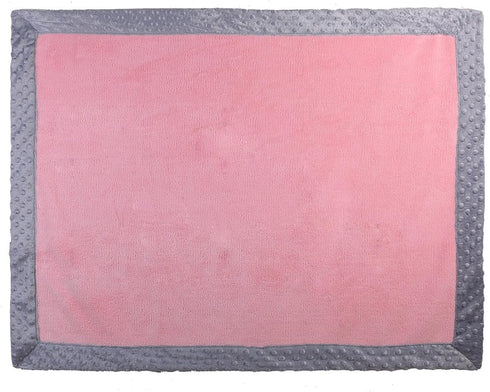 Bacati - Solid Center with Frame Style Border Plush Blanket (Solid Baby Pink/Grey Border)...