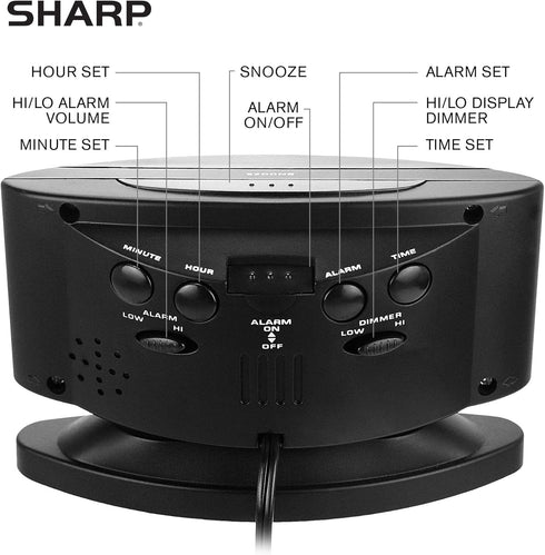 Sharp Home LED Digital Alarm Clock – Swivel Base - Outlet Powered, Simple Operation, Alarm, Snooze, Brightness Dimmer, Big Green Digit Display, (M...