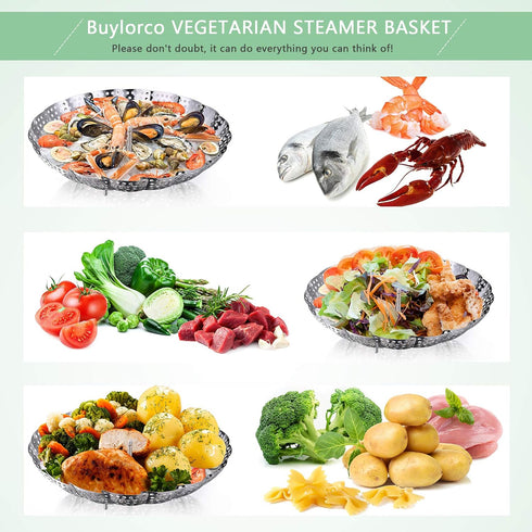 Buylorco Stainless Steel Folding Vegetable Steamer Insert for Veggie & Seafood Cooking (fits pots 5" to 9")...