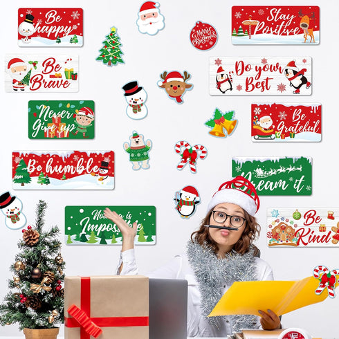 Whaline 37Pcs Christmas Bulletin Board Decorations Motivational Xmas Cut-outs Cute Santa Snowman Cutouts Classroom Decor Xmas Rule Posters for Win...
