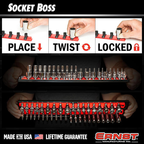 Ernst Manufacturing 8484 Socket Boss, Premium 2-Rail, 1/4 Inch-Drive Socket Organizer, 18-Inch, Orange...