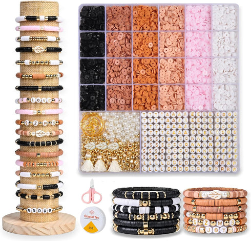 L'EclatDina Bracelet Making Kit: Vintage Style with 4800+ Clay Beads, Gold Letter Charms - Craft Unique Friendship & Bohemian Jewelry...