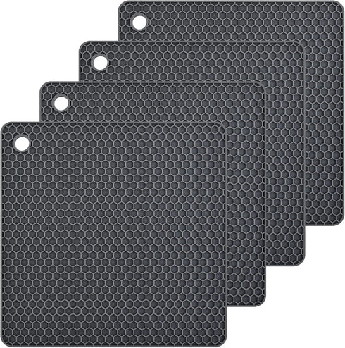 Smithcraft Silicone Trivet Pot Mat for Countertop Trivest Pads Heat Resistant Table Placemats 4 Pack,Size:7.5x7.5 Inch, Color: Grey, Shape:Square...