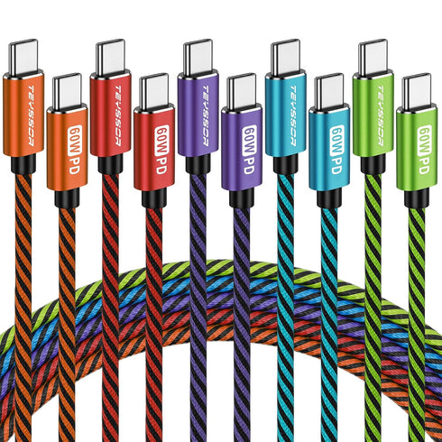 USB C to USB C Cable, USB C Charger Cable 10FT 5-Pack 60W, USBC to USBC Fast Charging Cable for Phone 15/15 Pro/15 Pro Max, Type C Charger Cable f...