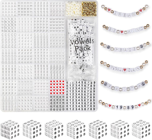 Alphabet Beads for Bracelets - 1270Pcs Square Acrylic Letter Beads A-Z with Extra Vowels & Number Beads and Spacer Beads - Ideal for Bracelets, Ne...