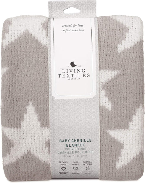 Living Textiles Grey Stars Chenille Soft Baby Blanket Reversible Premium Cozy Fabric for Best Comfort - for Infant,Toddler,Newborn,Nursery,Boy,Gir...