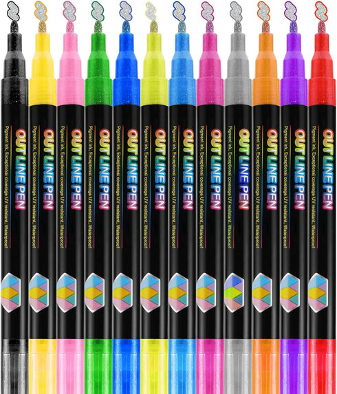Outline Markers, Metallic Markers Set, Glitter Markers, Acrylic Paint Pens, Shimmer Paint Markers for Birthday Card, Doodle Dazzles Shimmer Marker...