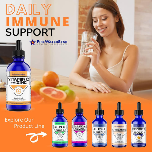 FWS Liquid Vitamin C + Zinc - Pure Ascorbic Acid + Zinc - 4oz - 120 Servings - Organic, Non-GMO, Vegan - Bioactive Vitamin C - Immune Support, Ski...