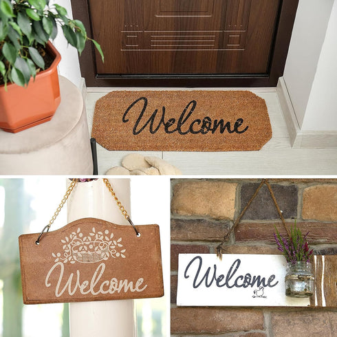 4 Pieces Welcome Stencils Welcome Stencils Templates Reusable Plastic Welcome Templates Stencil Set for Painting on Wood Wall Fabric Rock Chalkboa...