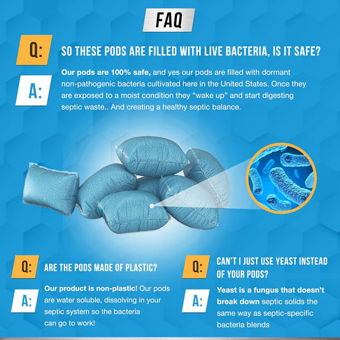 Septic Tank System Treatment Pods - 12 Dissolving Packets | Enzyme-Producing Live Bacteria Solution | 1 Year Supply Professional Eco-Friendly Main...