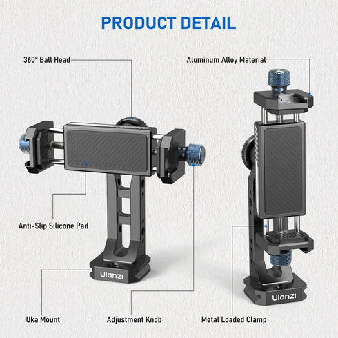 Ulanzi MA53 Metal Phone Tripod Mount Adapter with Arca Swiss/Uka Interface, 2 Cold Shoe, 360° Swivel Cellphone Tripod Adapter, iPhone Sumsang Hold...